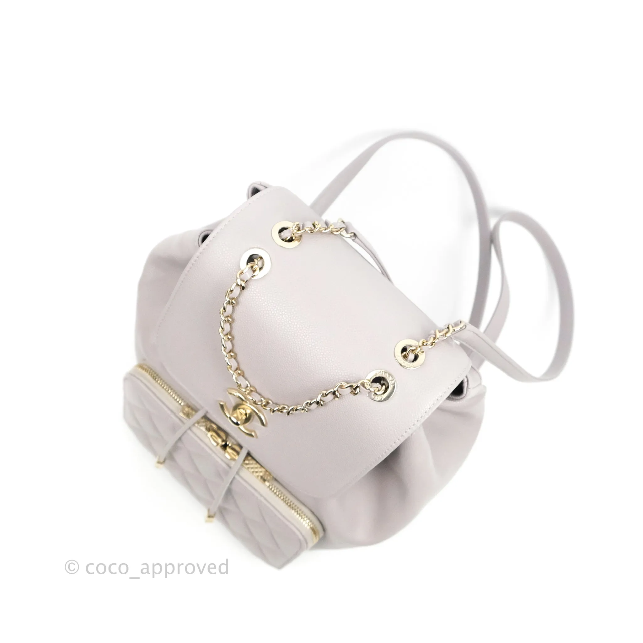 Chanel Quilted Business Affinity Backpack Grey Caviar Gold Hardware