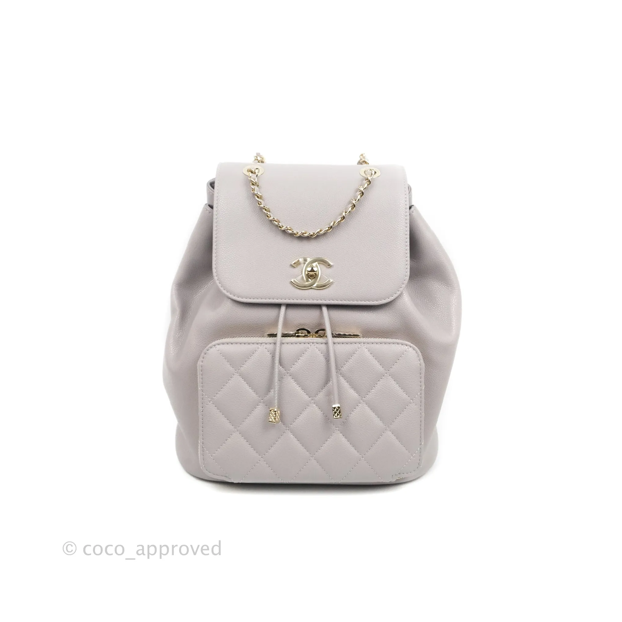Chanel Quilted Business Affinity Backpack Grey Caviar Gold Hardware
