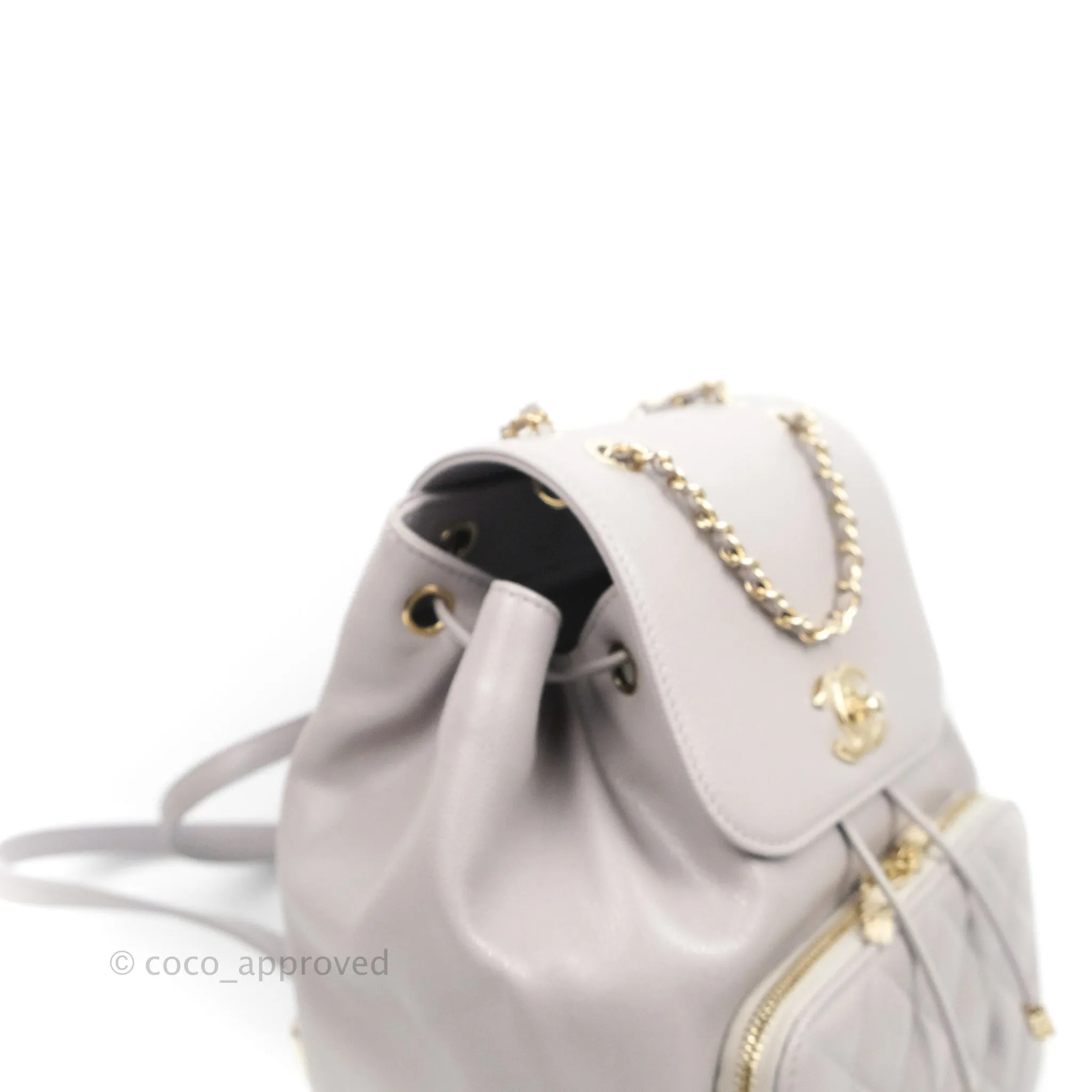 Chanel Quilted Business Affinity Backpack Grey Caviar Gold Hardware