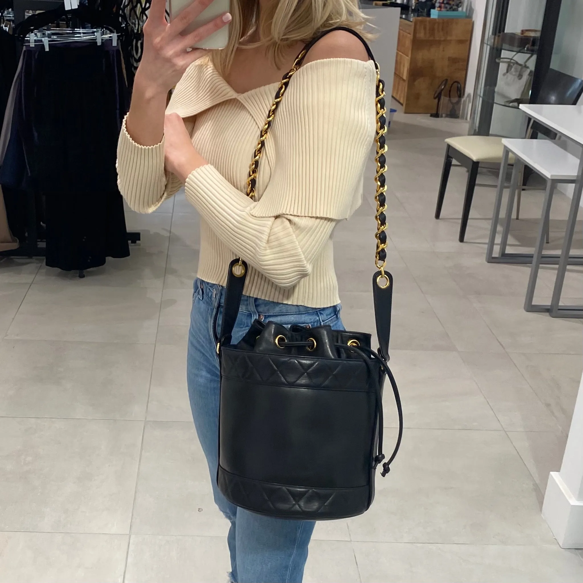 Chanel Vintage Black Bucket Bag