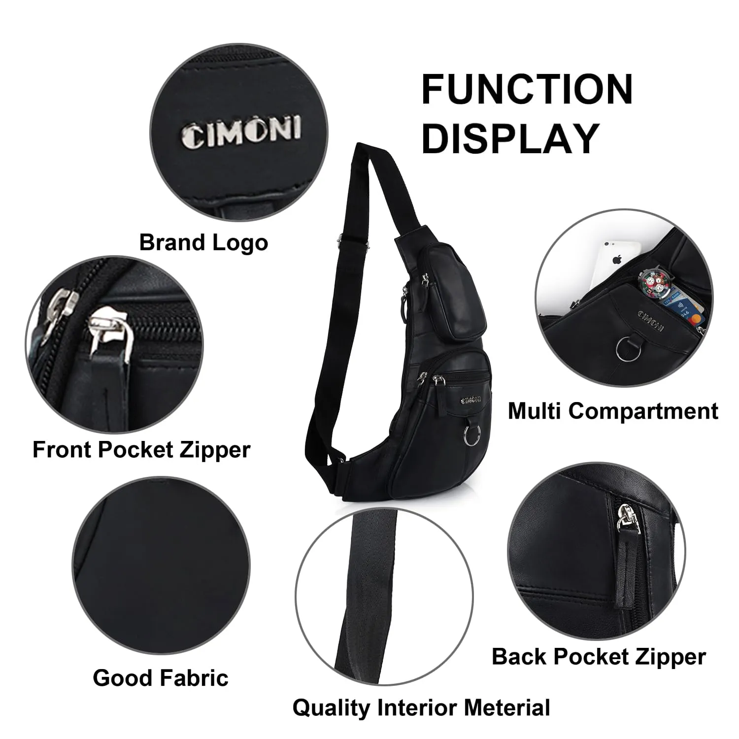 CIMONI® Premium Genuine Leather Sling Bag Classy Trendy Crossbody Bag Shoulder Daytrip Travel Stylish Purse With Adjustable Straps (Color - Black)