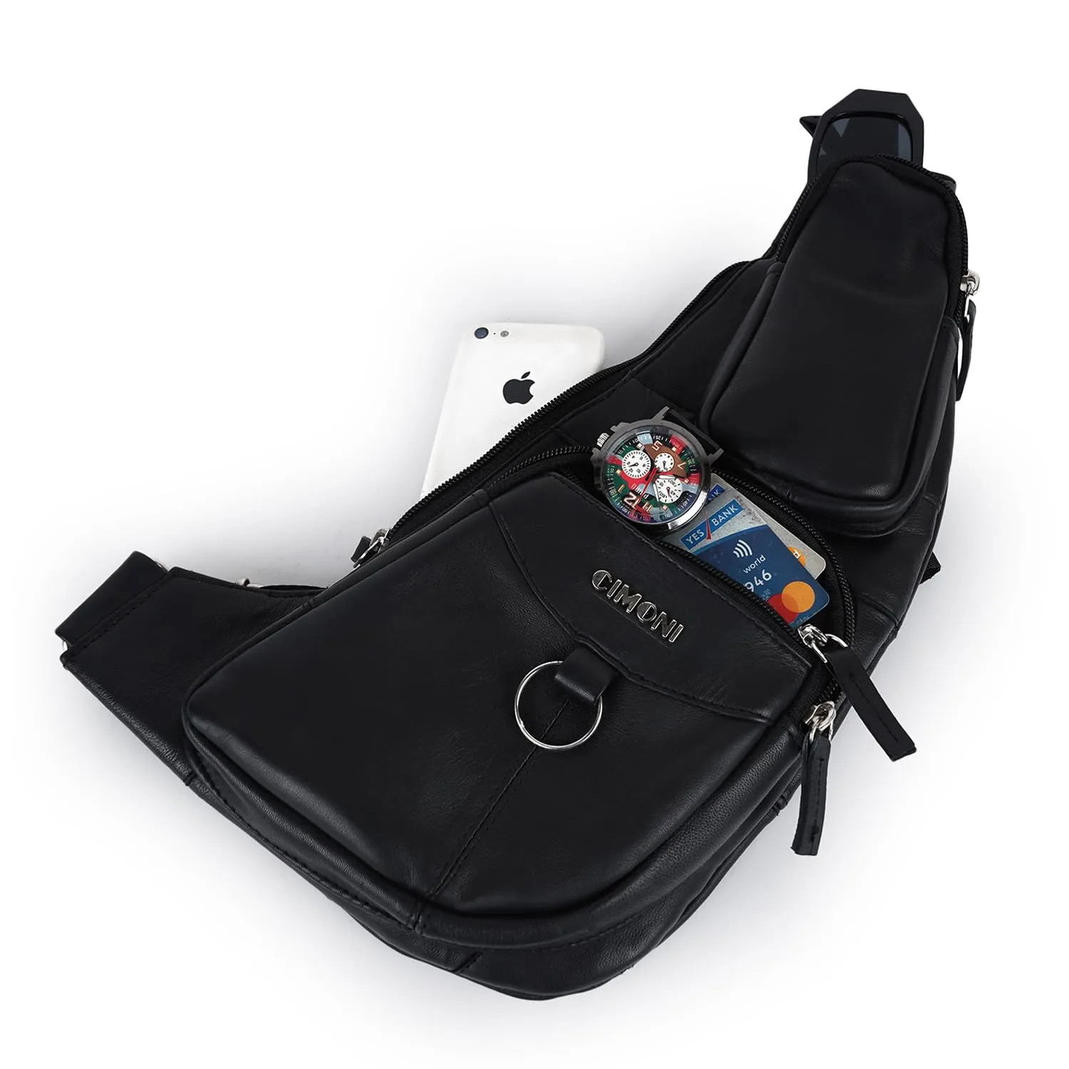 CIMONI® Premium Genuine Leather Sling Bag Classy Trendy Crossbody Bag Shoulder Daytrip Travel Stylish Purse With Adjustable Straps (Color - Black)