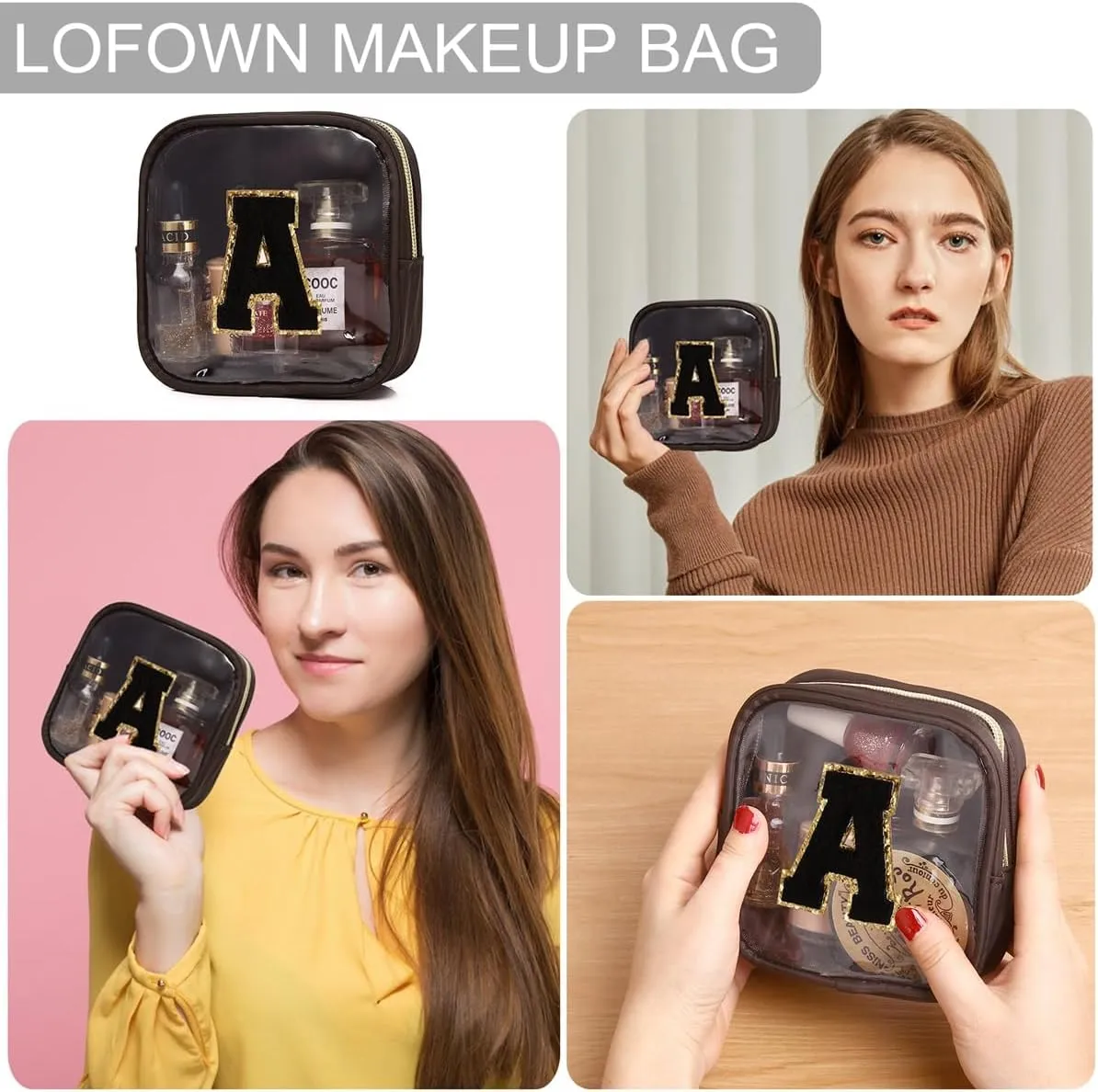 Clear Makeup Bag Mini Cosmetic Bag Women Clear Pouch Zipper Cute Pouches Make Up Travel Toiletry Purse Organizer Bags (Coffee, Z)