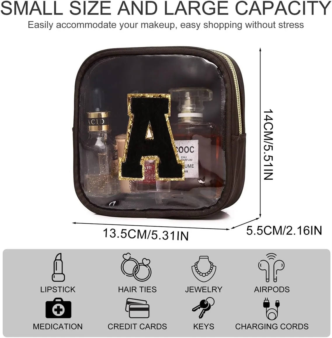 Clear Makeup Bag Mini Cosmetic Bag Women Clear Pouch Zipper Cute Pouches Make Up Travel Toiletry Purse Organizer Bags (Coffee, Z)