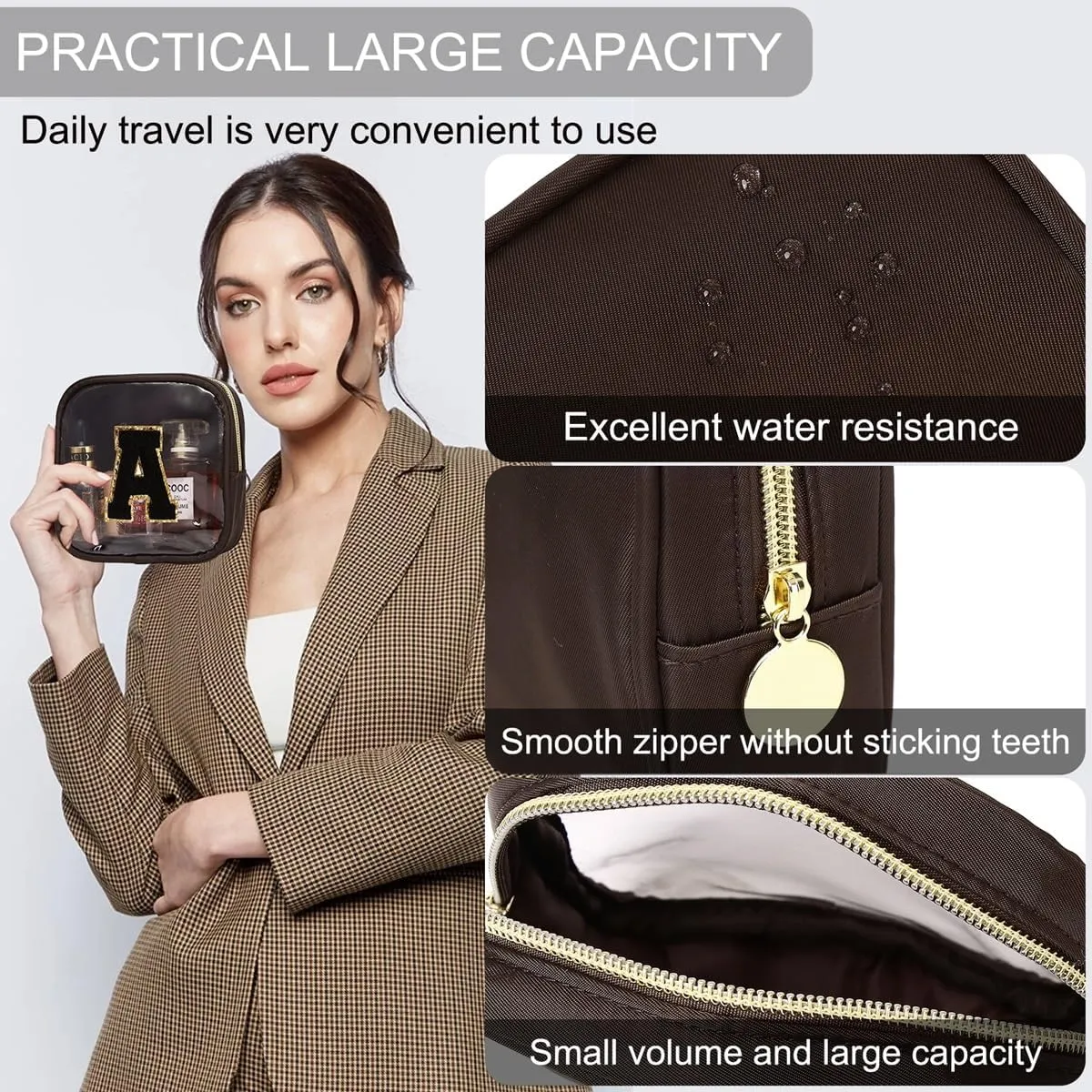 Clear Makeup Bag Mini Cosmetic Bag Women Clear Pouch Zipper Cute Pouches Make Up Travel Toiletry Purse Organizer Bags (Coffee, Z)