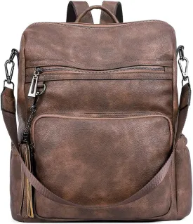 CLUCI Backpack Purse for Women Large Womens Leather Travel Backpack Work Fashion Ladies Casual Daypack with Tassel Two-tone coffee