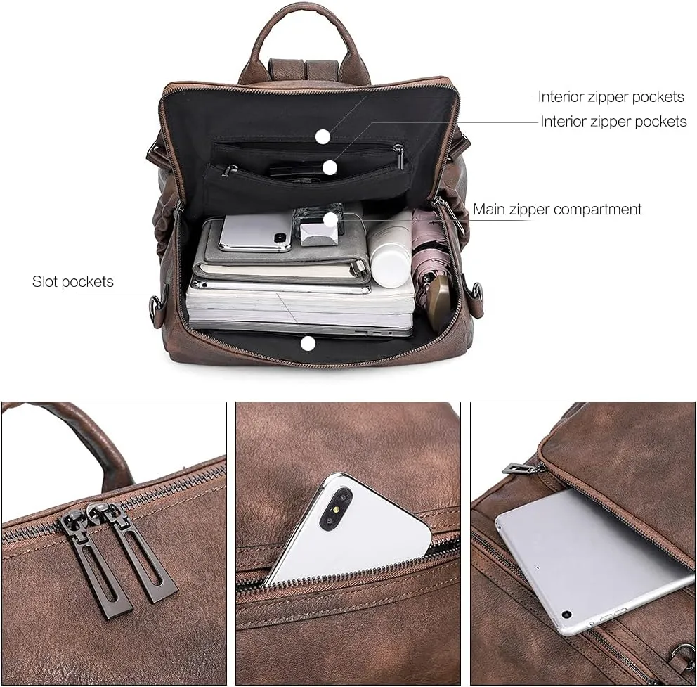 CLUCI Backpack Purse for Women Large Womens Leather Travel Backpack Work Fashion Ladies Casual Daypack with Tassel Two-tone coffee