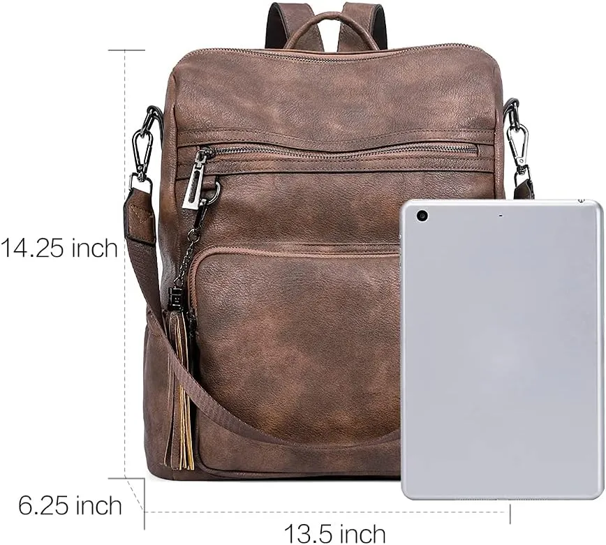 CLUCI Backpack Purse for Women Large Womens Leather Travel Backpack Work Fashion Ladies Casual Daypack with Tassel Two-tone coffee