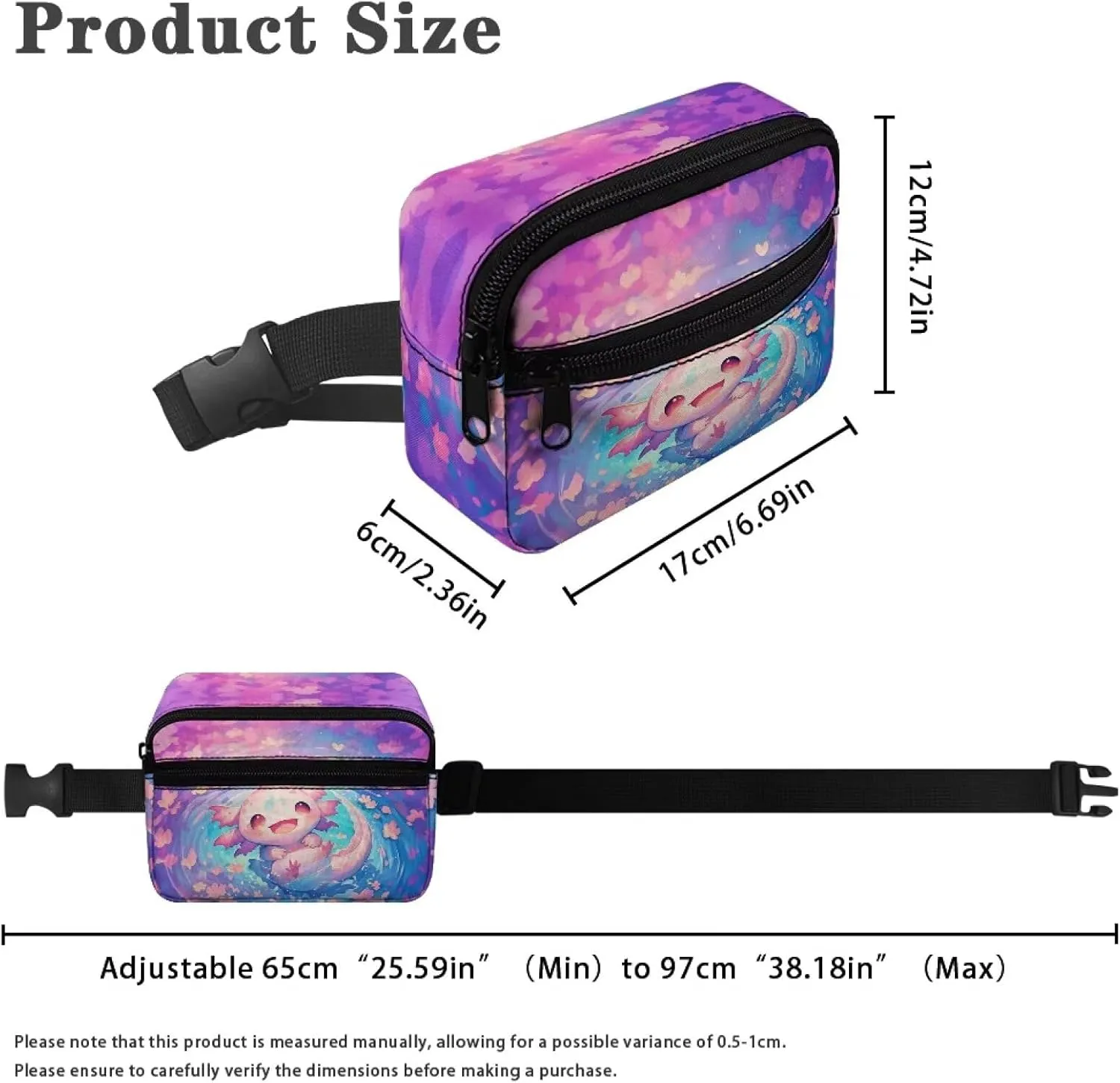 Cozeyat Cherry Blossoms Fanny Pack for Girls 6-8 8-10 10-12 Axolotl Girls Cross Body Purse Bum Bag Cute Cartoon Wasit Bag Travel Belt Bag for Outdoor Activity