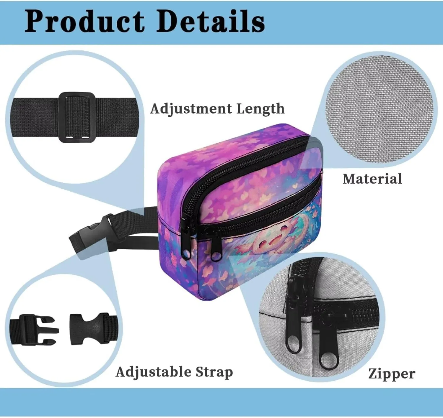Cozeyat Cherry Blossoms Fanny Pack for Girls 6-8 8-10 10-12 Axolotl Girls Cross Body Purse Bum Bag Cute Cartoon Wasit Bag Travel Belt Bag for Outdoor Activity