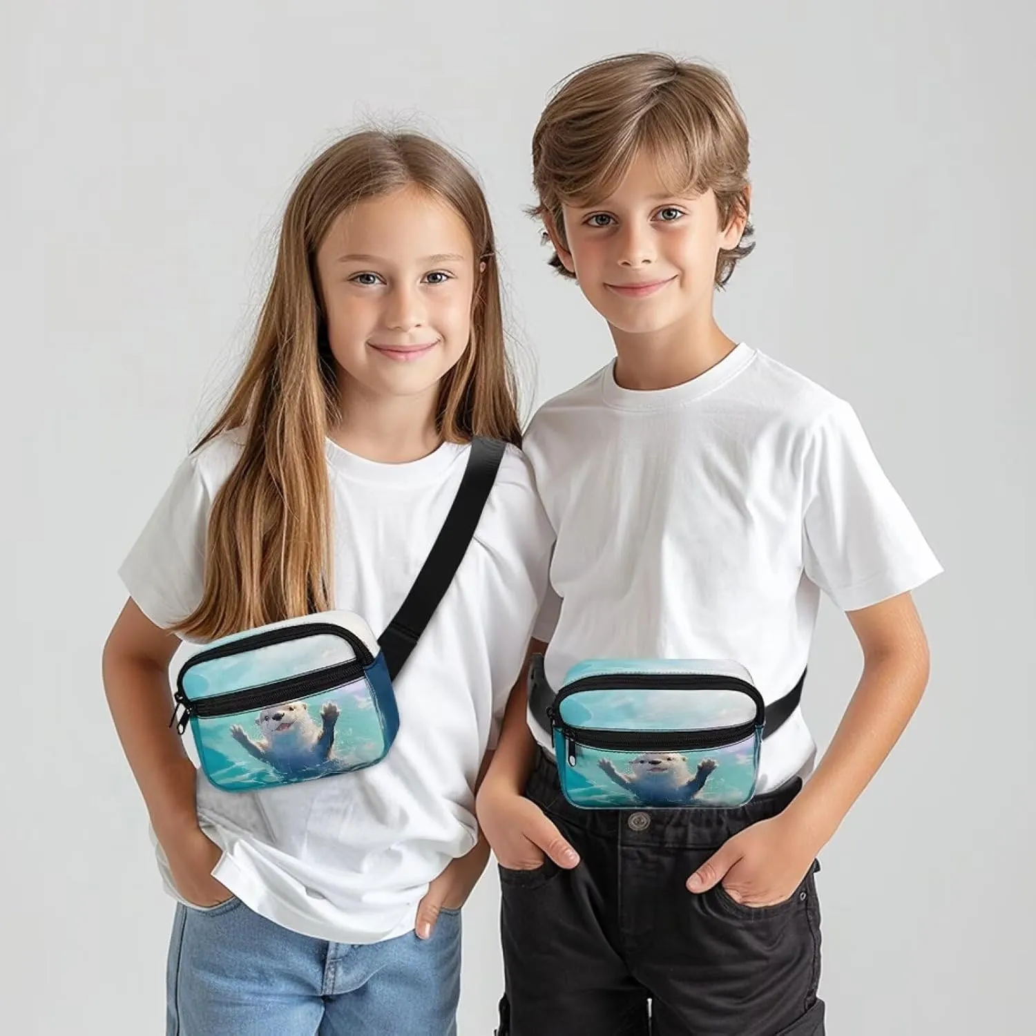 Cozeyat Otter Kids Fanny Pack for Girls 6-8 8-10 10-12 Girls Cross Body Purse Bum Bag Cute Cartoon Wasit Bag Travel Belt Bag for Outdoor Activity
