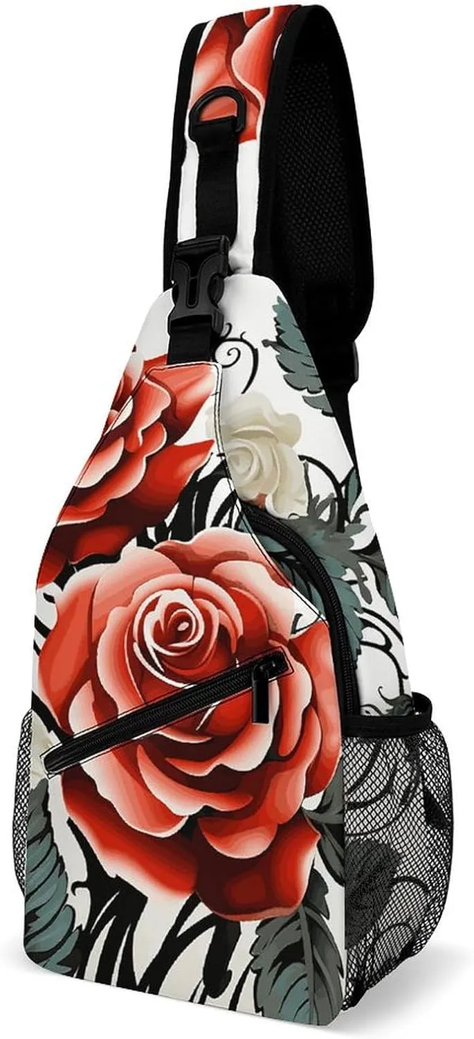 Crossbody Bag for Women Men Chest Bag Floral Swan Sling Bag Crossbody Shoulder Bag Sling Backpack