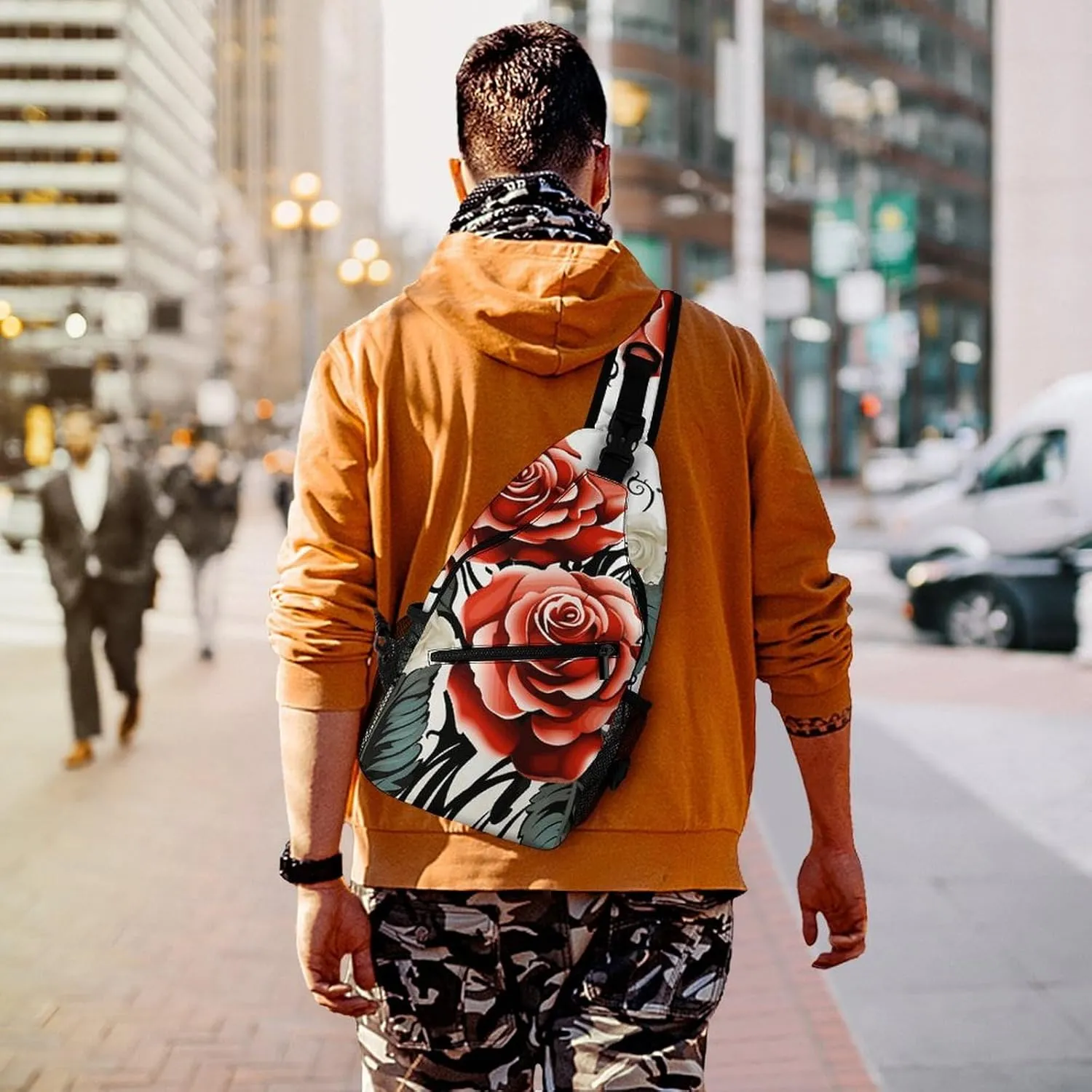 Crossbody Bag for Women Men Chest Bag Floral Swan Sling Bag Crossbody Shoulder Bag Sling Backpack