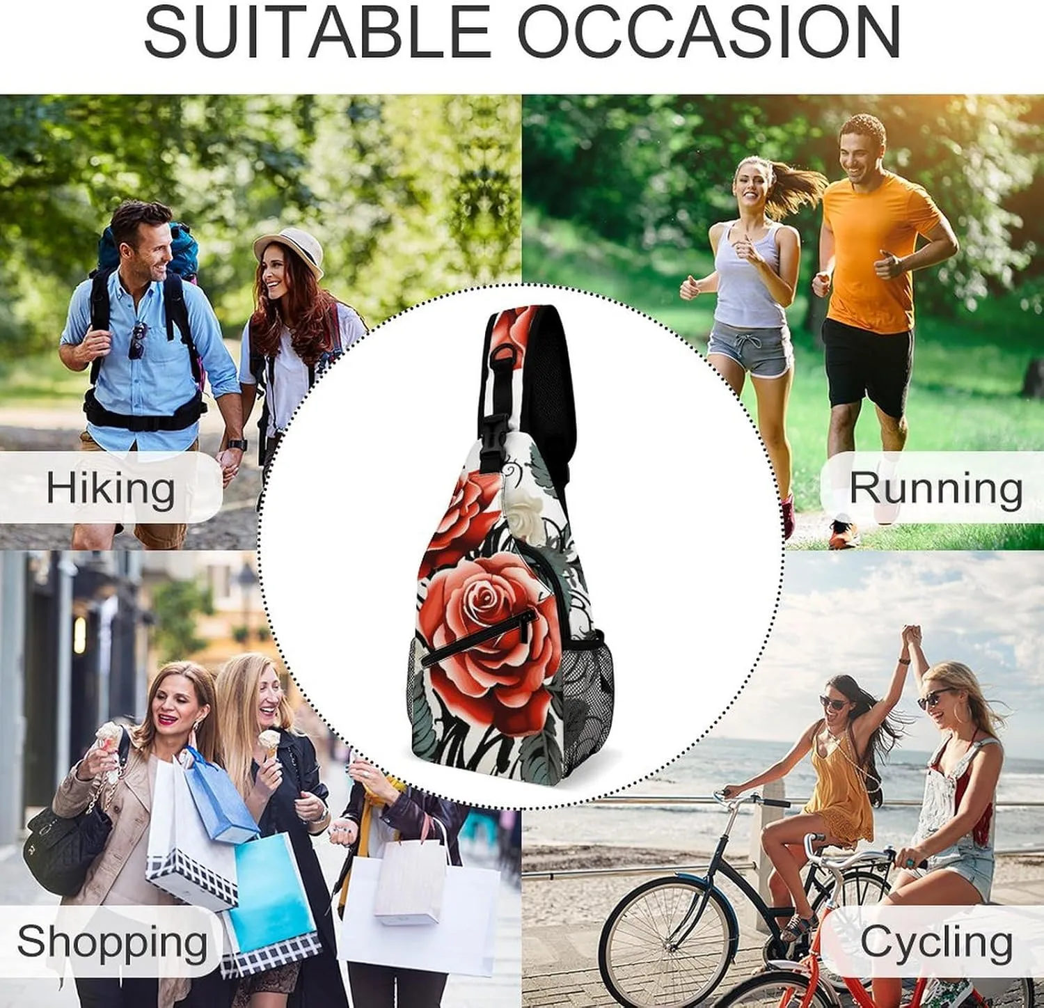 Crossbody Bag for Women Men Chest Bag Floral Swan Sling Bag Crossbody Shoulder Bag Sling Backpack