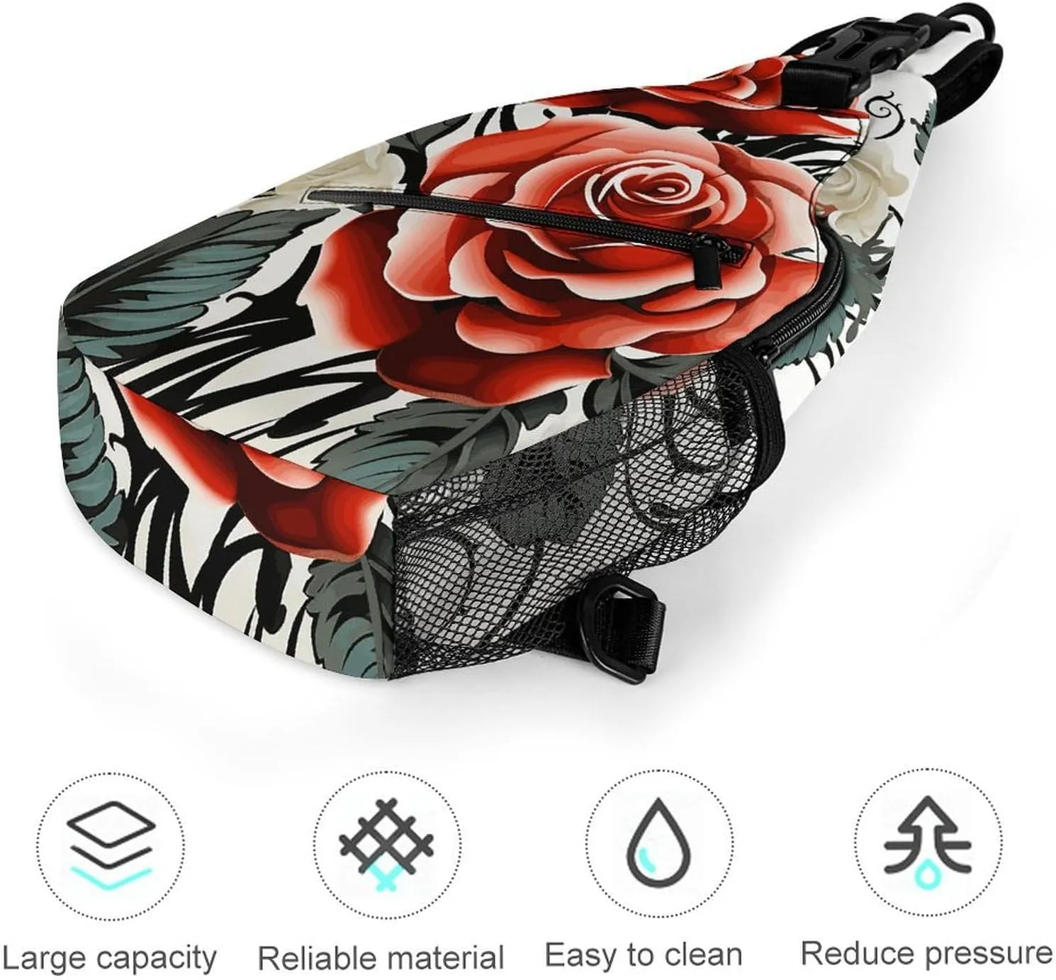 Crossbody Bag for Women Men Chest Bag Floral Swan Sling Bag Crossbody Shoulder Bag Sling Backpack