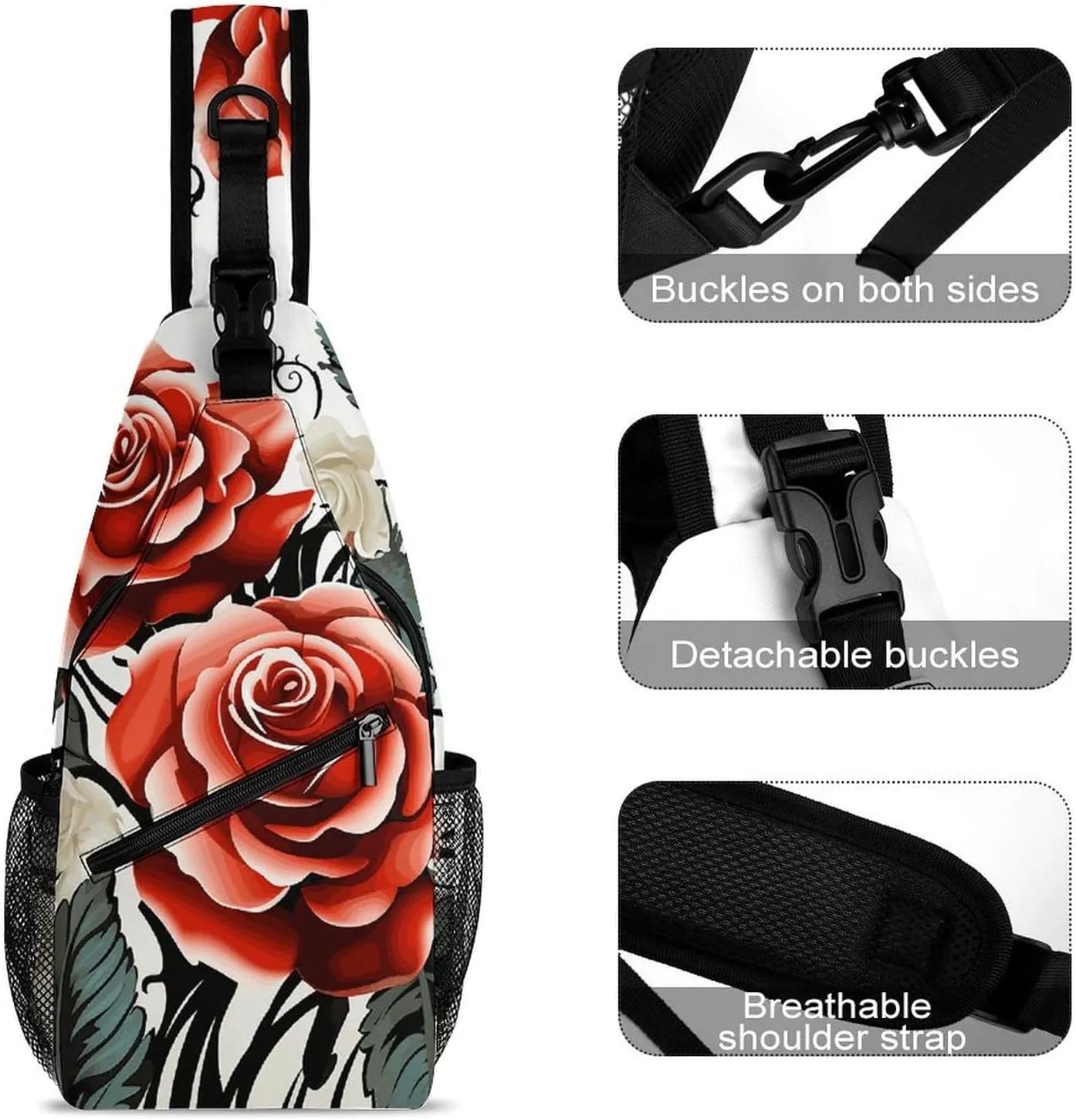 Crossbody Bag for Women Men Chest Bag Floral Swan Sling Bag Crossbody Shoulder Bag Sling Backpack