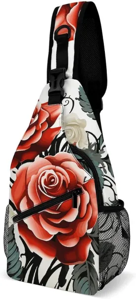 Crossbody Bag for Women Men Chest Bag Floral Swan Sling Bag Crossbody Shoulder Bag Sling Backpack