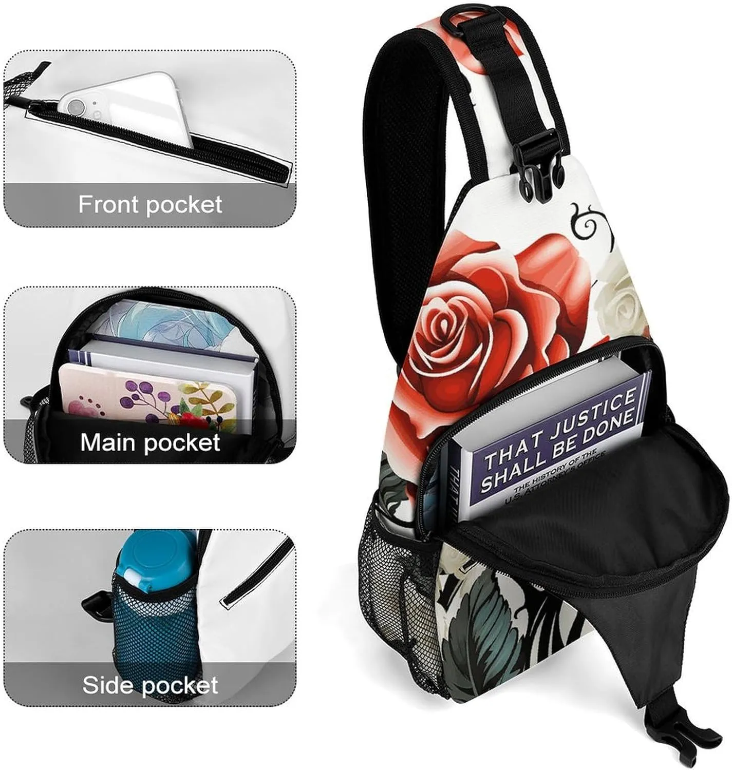 Crossbody Bag for Women Men Chest Bag Floral Swan Sling Bag Crossbody Shoulder Bag Sling Backpack