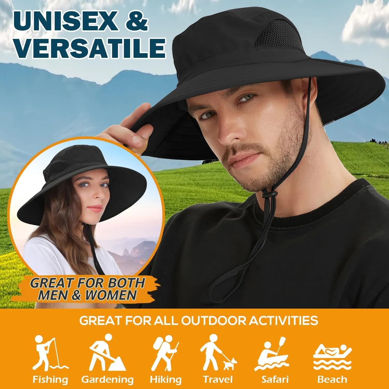 EINSKEY Wide Brim Sun Hat, UPF 50  UV Protection Waterproof Packable Bucket Hat for Men & Women, Fishing Hiking Beach Garden
