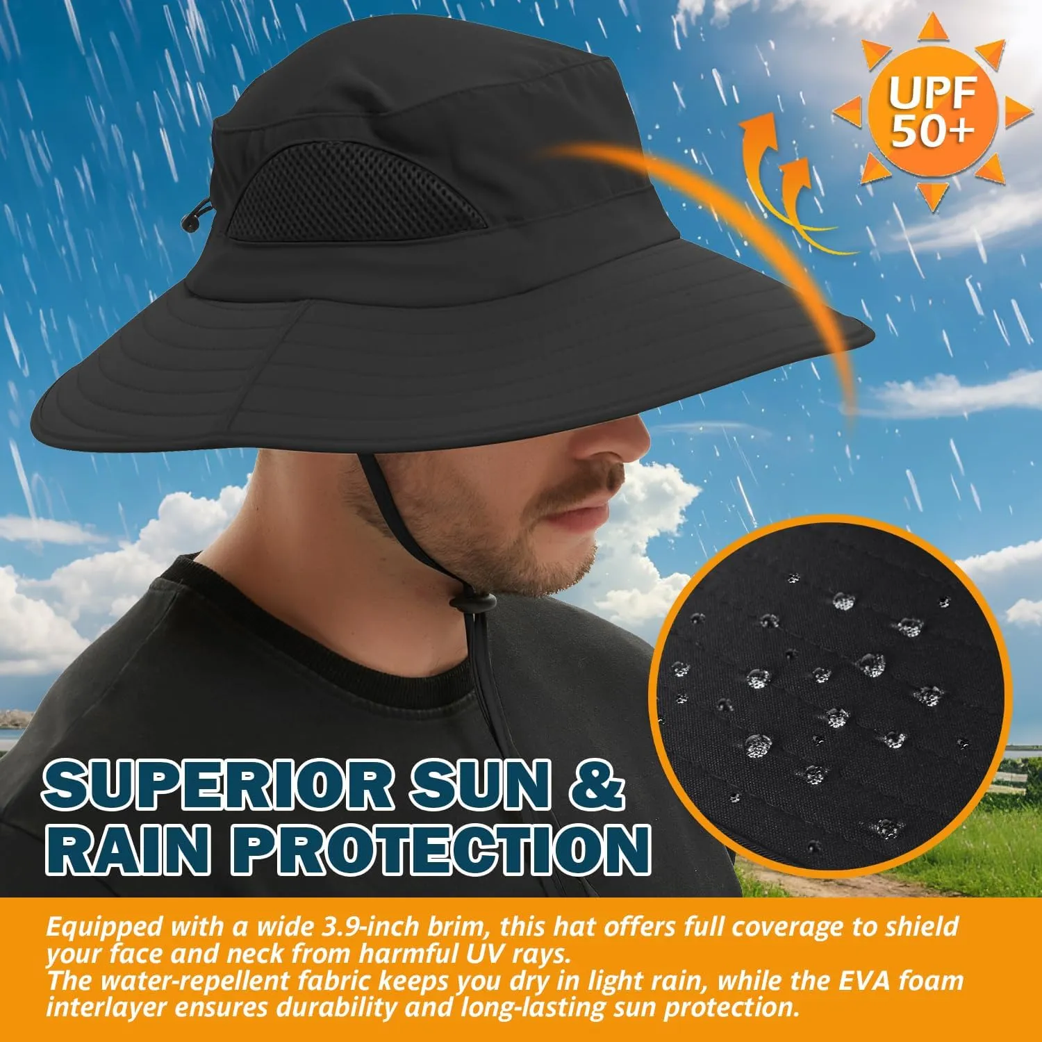 EINSKEY Wide Brim Sun Hat, UPF 50  UV Protection Waterproof Packable Bucket Hat for Men & Women, Fishing Hiking Beach Garden