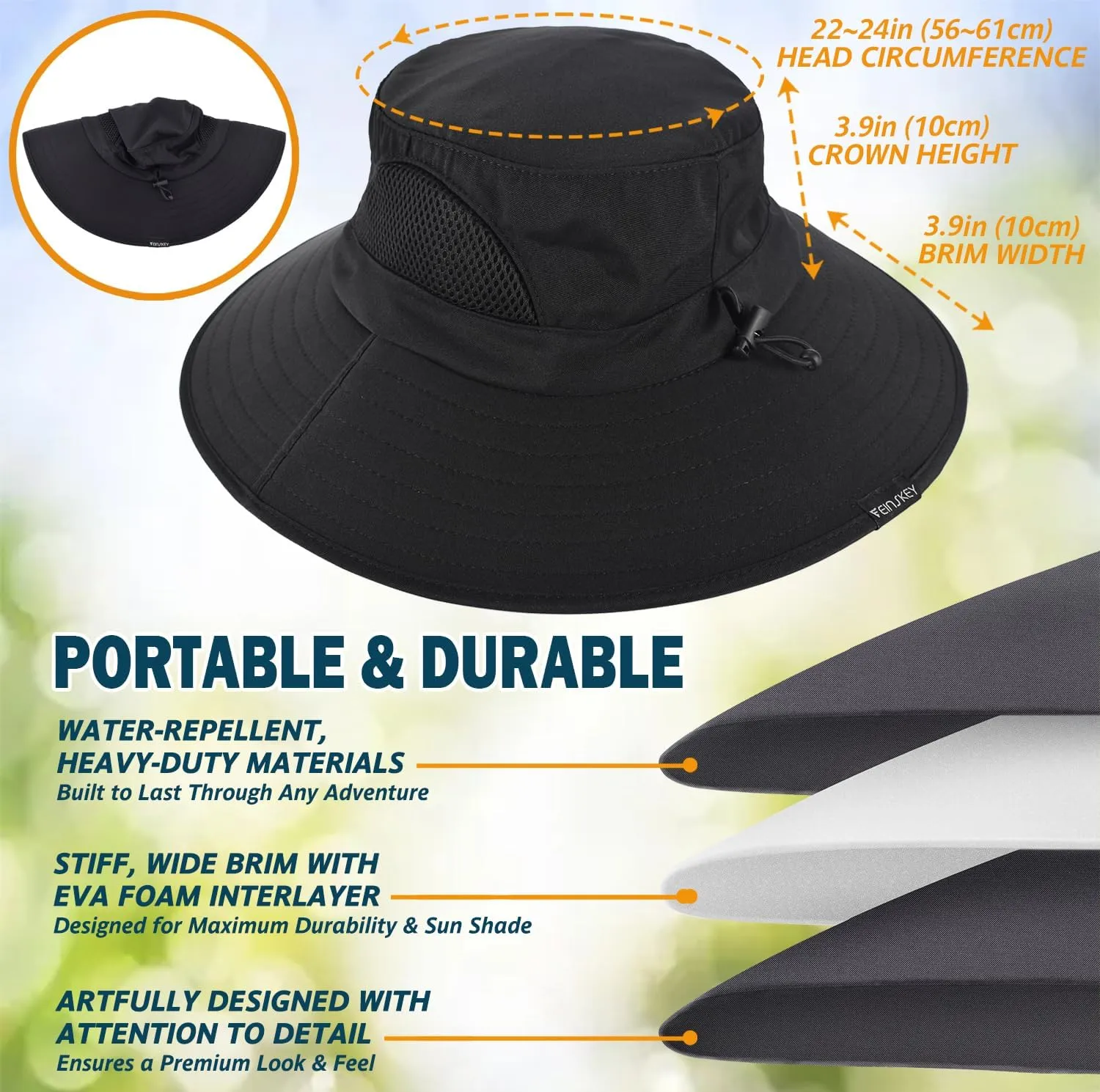 EINSKEY Wide Brim Sun Hat, UPF 50  UV Protection Waterproof Packable Bucket Hat for Men & Women, Fishing Hiking Beach Garden