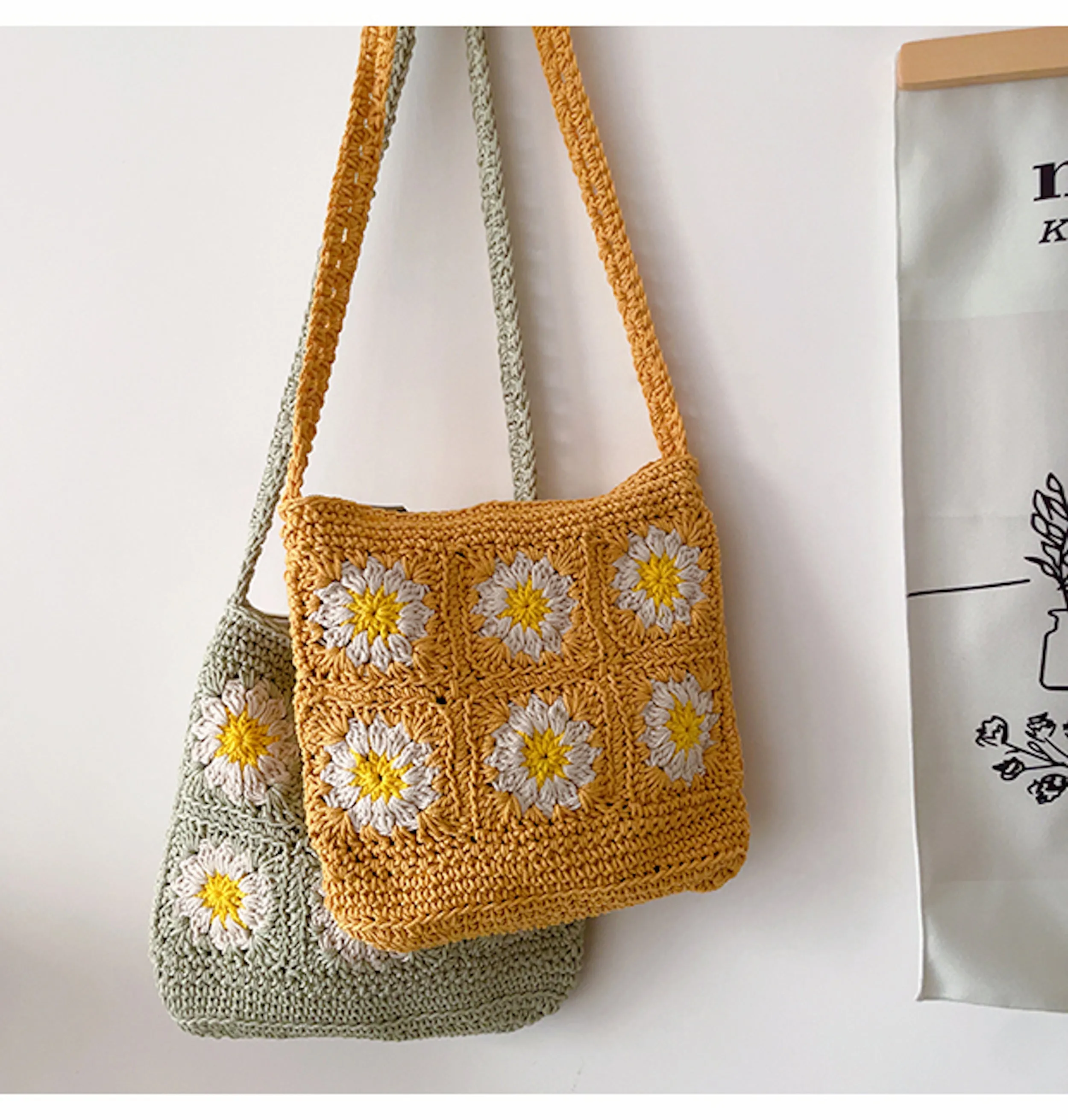 Elena Handbags Handmade Crochet Floral Square Shoulder Bag