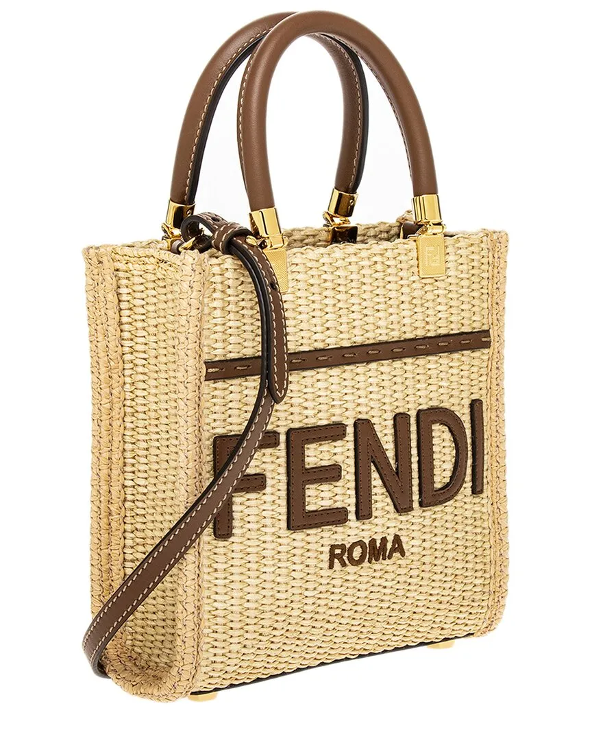 FENDI Sunshine Mini Leather-Trim Tote