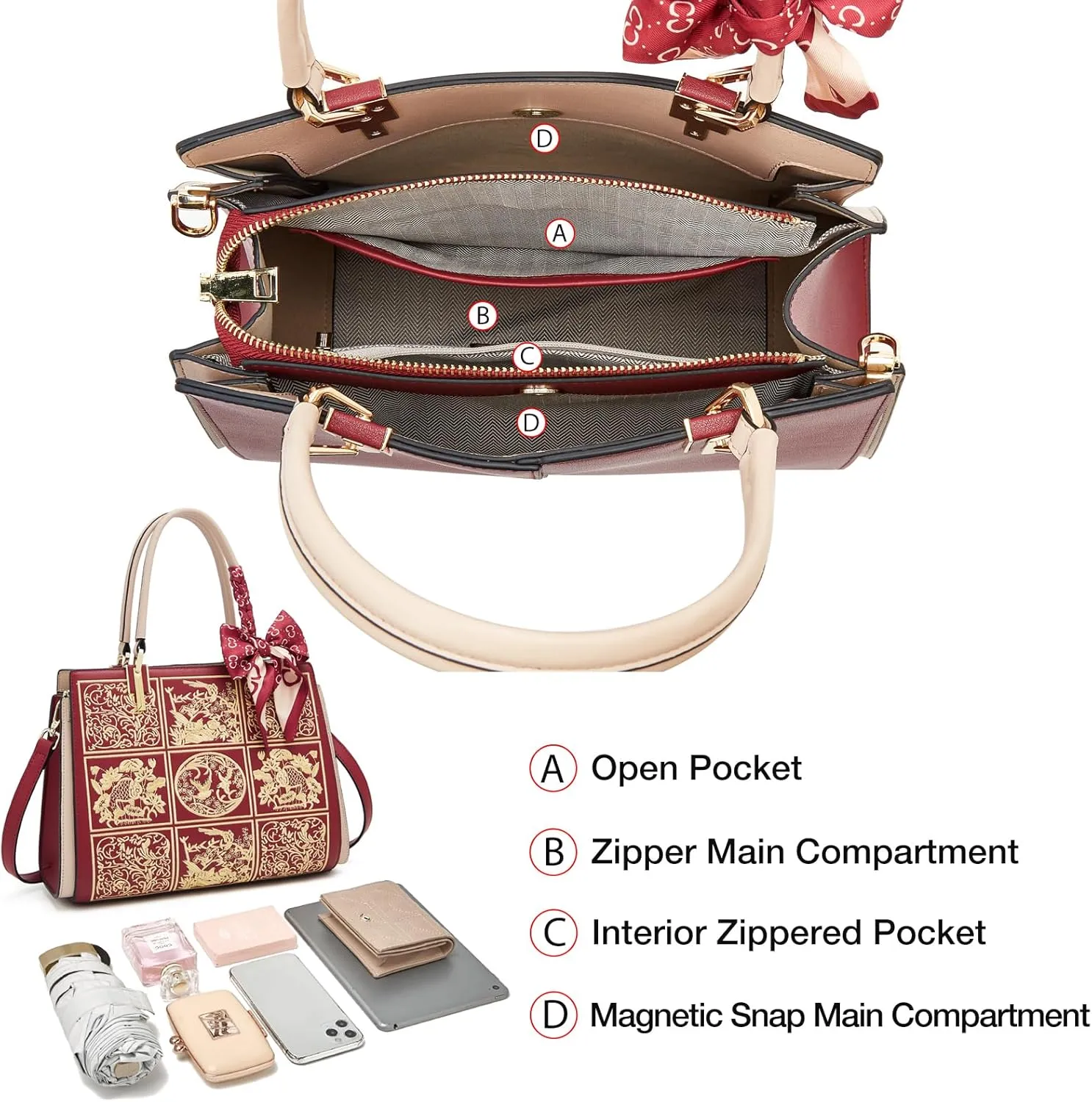 FOXLOVER Leather Satchel Handbags for Women Tote Shoulder Bag vintage Crossbody Bag Purse Top Handle bag with Embroidery