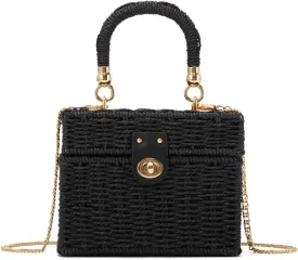 Handwoven Straw Basket Bag for Women Small Rattan Square Tote Wicker Straw Crossbody Bag