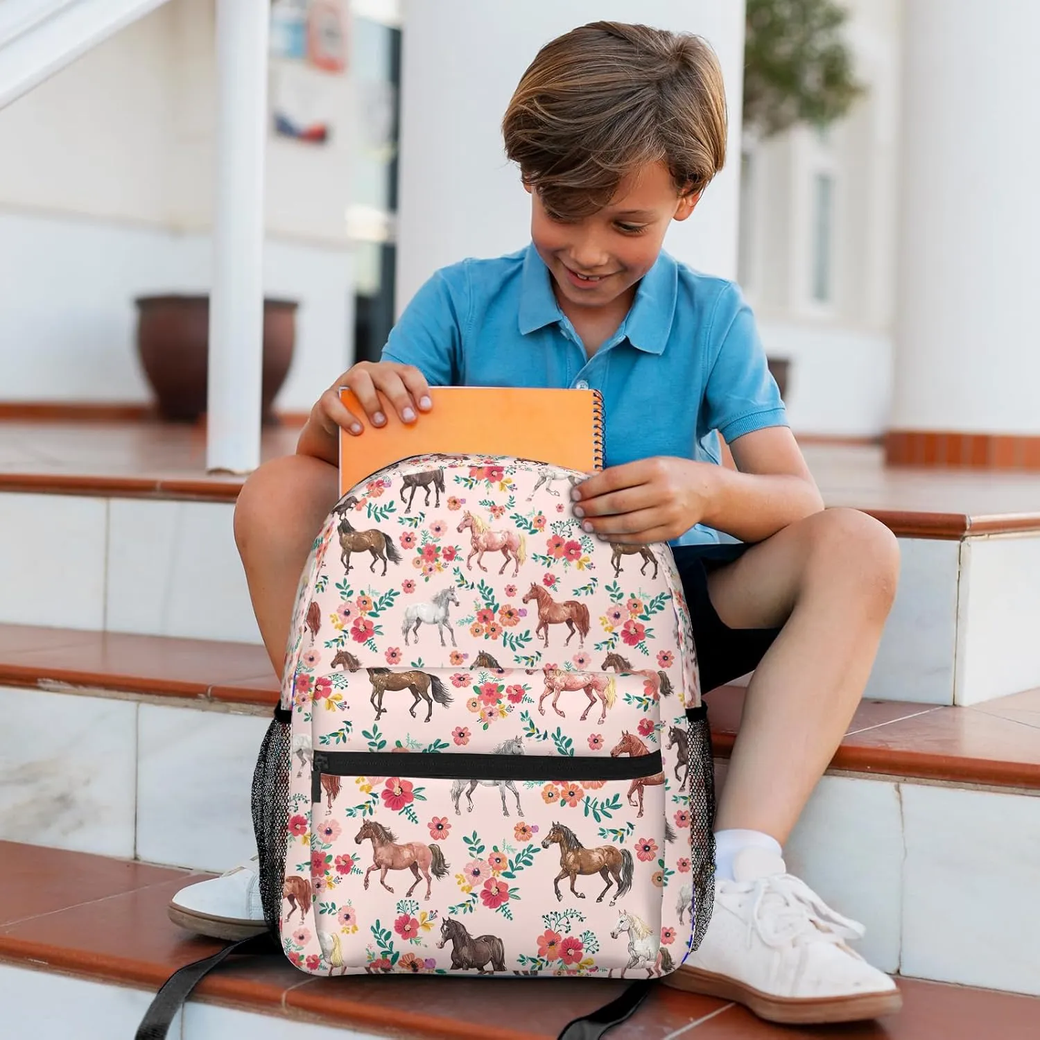 Horse Backpack for Boys Girls Bookbags Lightweight Adjustable Elementary Middle High School Bags for Kids Children Teenagers Travel Daypack Laptop Hiking Backpacks