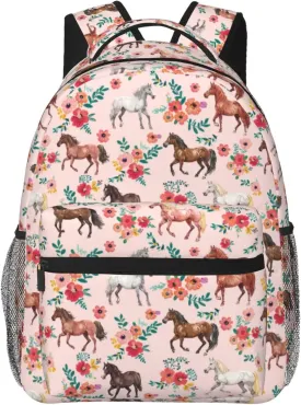 Horse Backpack for Boys Girls Bookbags Lightweight Adjustable Elementary Middle High School Bags for Kids Children Teenagers Travel Daypack Laptop Hiking Backpacks