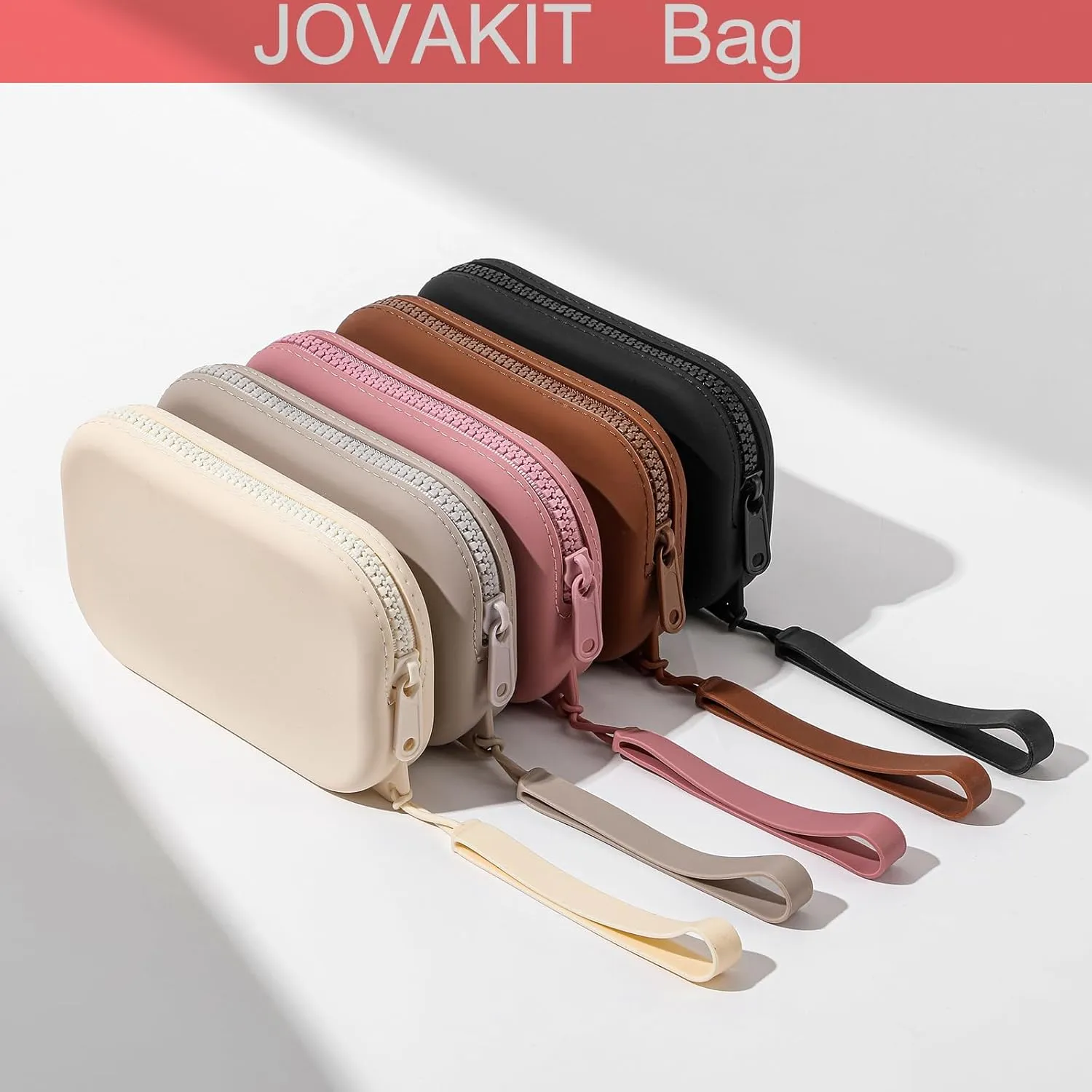 JOVAKIT Small Portable Silicone Makeup Bag for Women, Travel Waterproof Toiletry Cosmetic Bag Gifts for Women, Zipper Closure Makeup Case with Handle (Black)