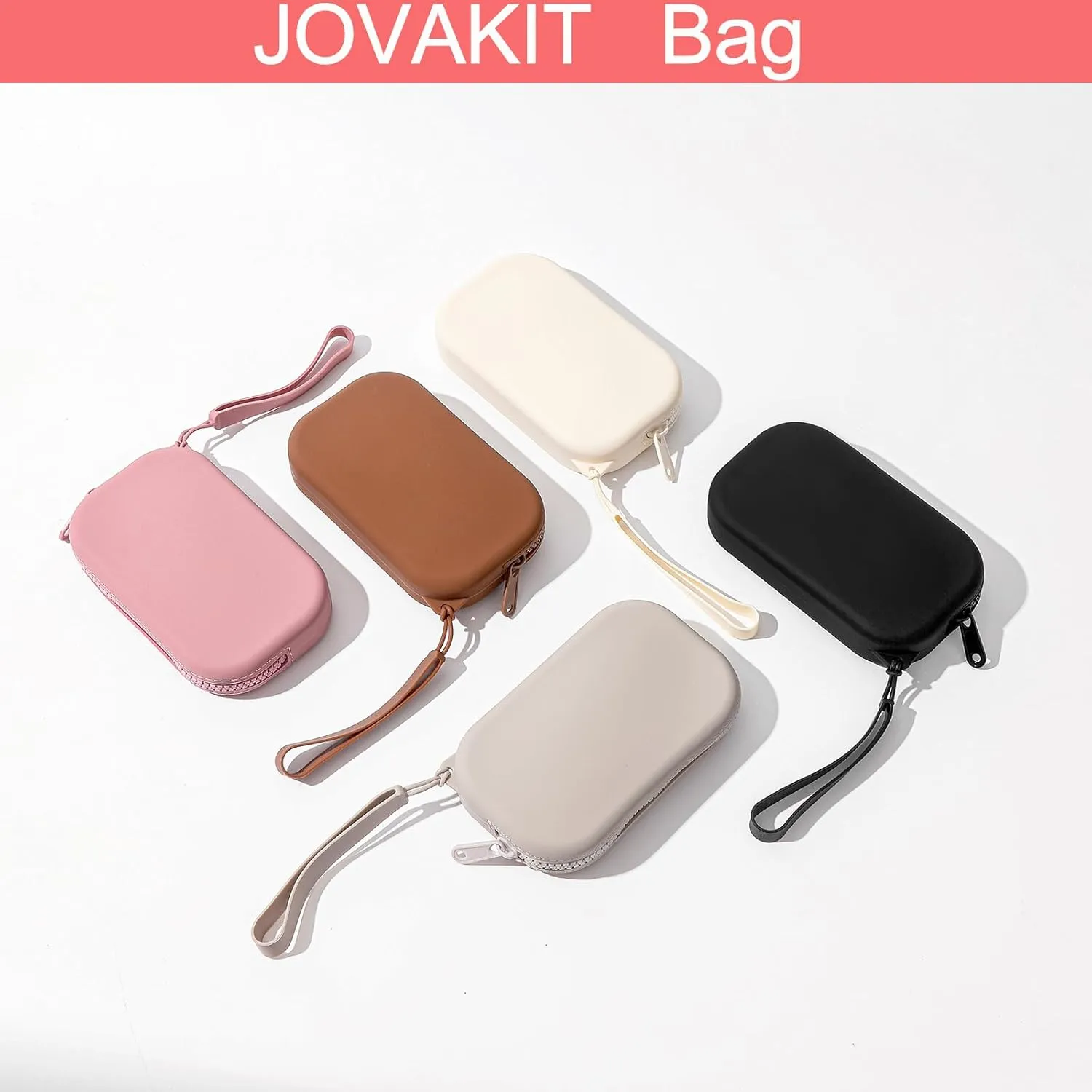 JOVAKIT Small Portable Silicone Makeup Bag for Women, Travel Waterproof Toiletry Cosmetic Bag Gifts for Women, Zipper Closure Makeup Case with Handle (Black)