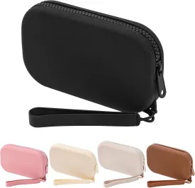 JOVAKIT Small Portable Silicone Makeup Bag for Women, Travel Waterproof Toiletry Cosmetic Bag Gifts for Women, Zipper Closure Makeup Case with Handle (Black)
