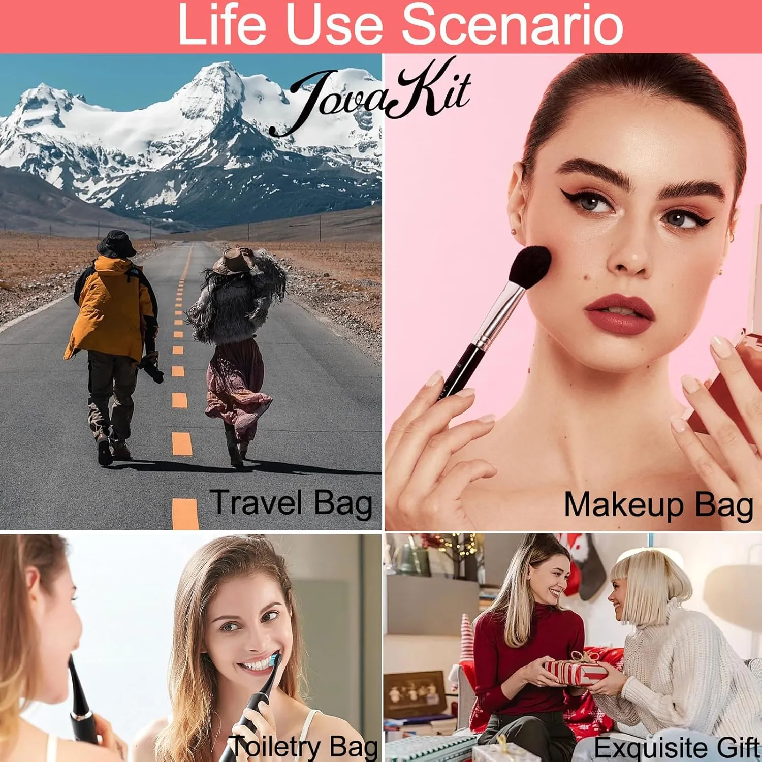 JOVAKIT Small Portable Silicone Makeup Bag for Women, Travel Waterproof Toiletry Cosmetic Bag Gifts for Women, Zipper Closure Makeup Case with Handle (Black)
