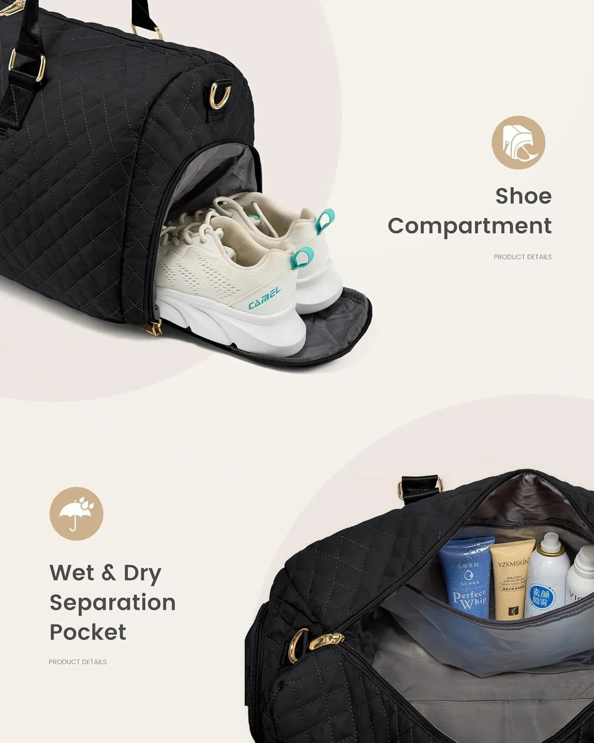 LOVEVOOK Travel Duffle Bag, Weekender Bag for Women with Toiletry Bag, Carry on Overnight Bag with Shoe Compartment, Gym Duffel Bag with Wet Pocket, Mommy Hospital Bags for Labor and Delivery