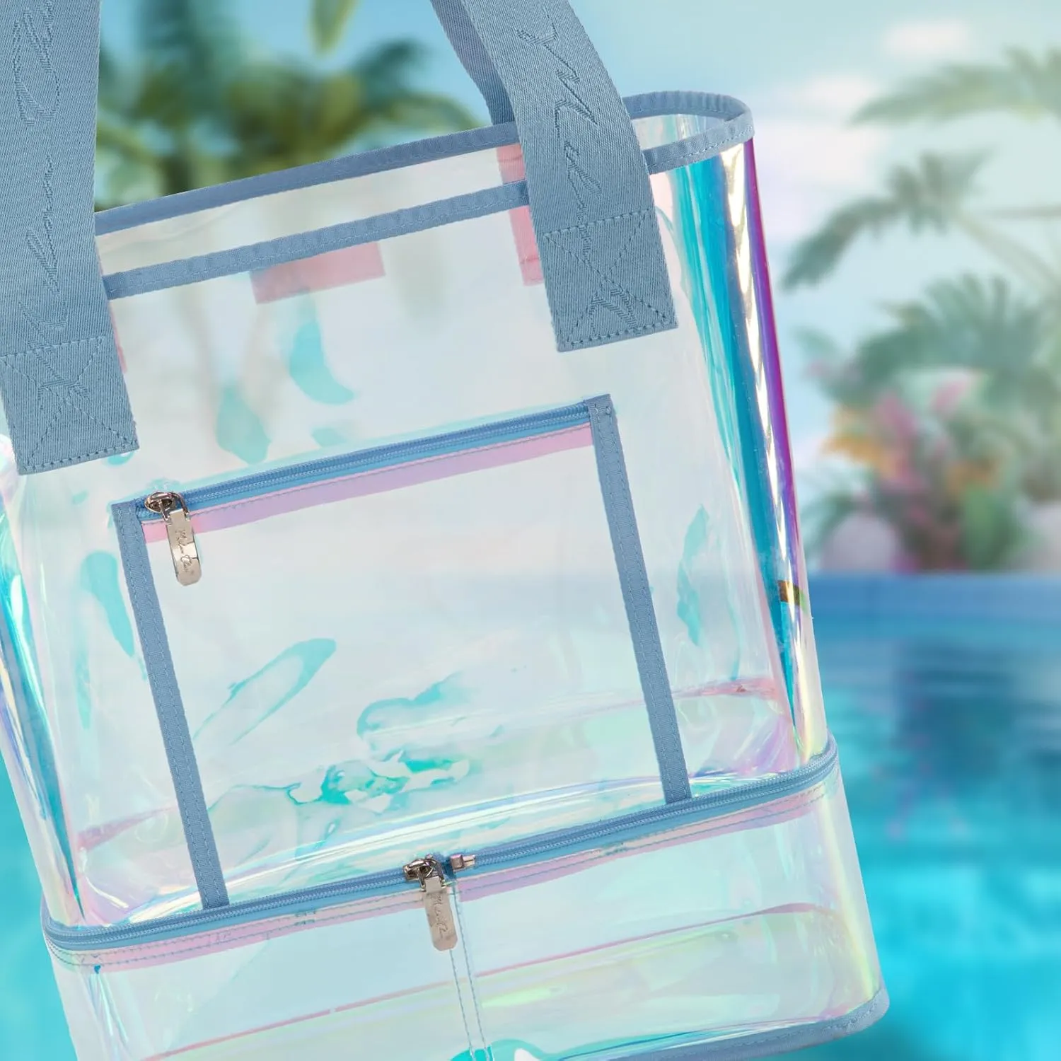 Milan Chiva Large Beach Tote Bag for Women Waterproof Sandproof Iridescent Clear Tote