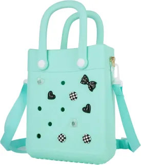 Mini Beach Rubber Tote Bag - Small Waterproof Bitty Washable Handbag with Charms for Women