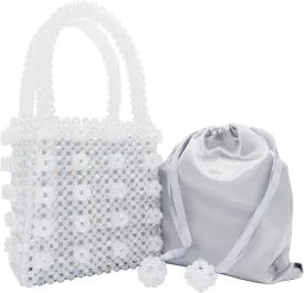 Miuco Womens Beaded Handbags Handmade Weave Crystal Pearl Tote Bags