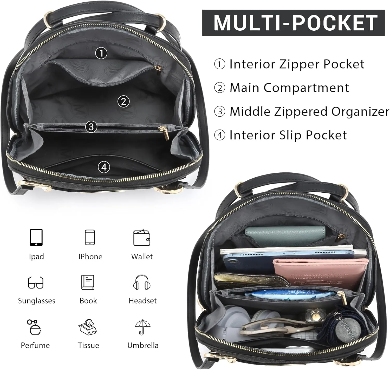 MKP COLLECTION Womens Convertible Backpack Purse Multi-Pocket Handbag Fashion Designer Ladies Shoulder Satchel Bag for Travel College Work