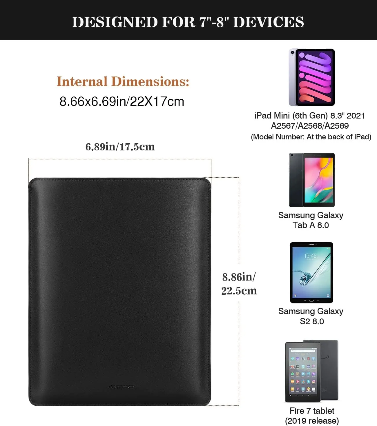 MoKo 7-8 Inch Tablet Sleeve, PU Leather Briefcase Slim Stylish Case Pouch Fit with New iPad Mini (A17 Pro) 8.3" 2024, iPad Mini 6/5/4/3/2/1, Galaxy Tab S2 8.0, Tab A 8.0, ZenPad Z8s 7.9, Black