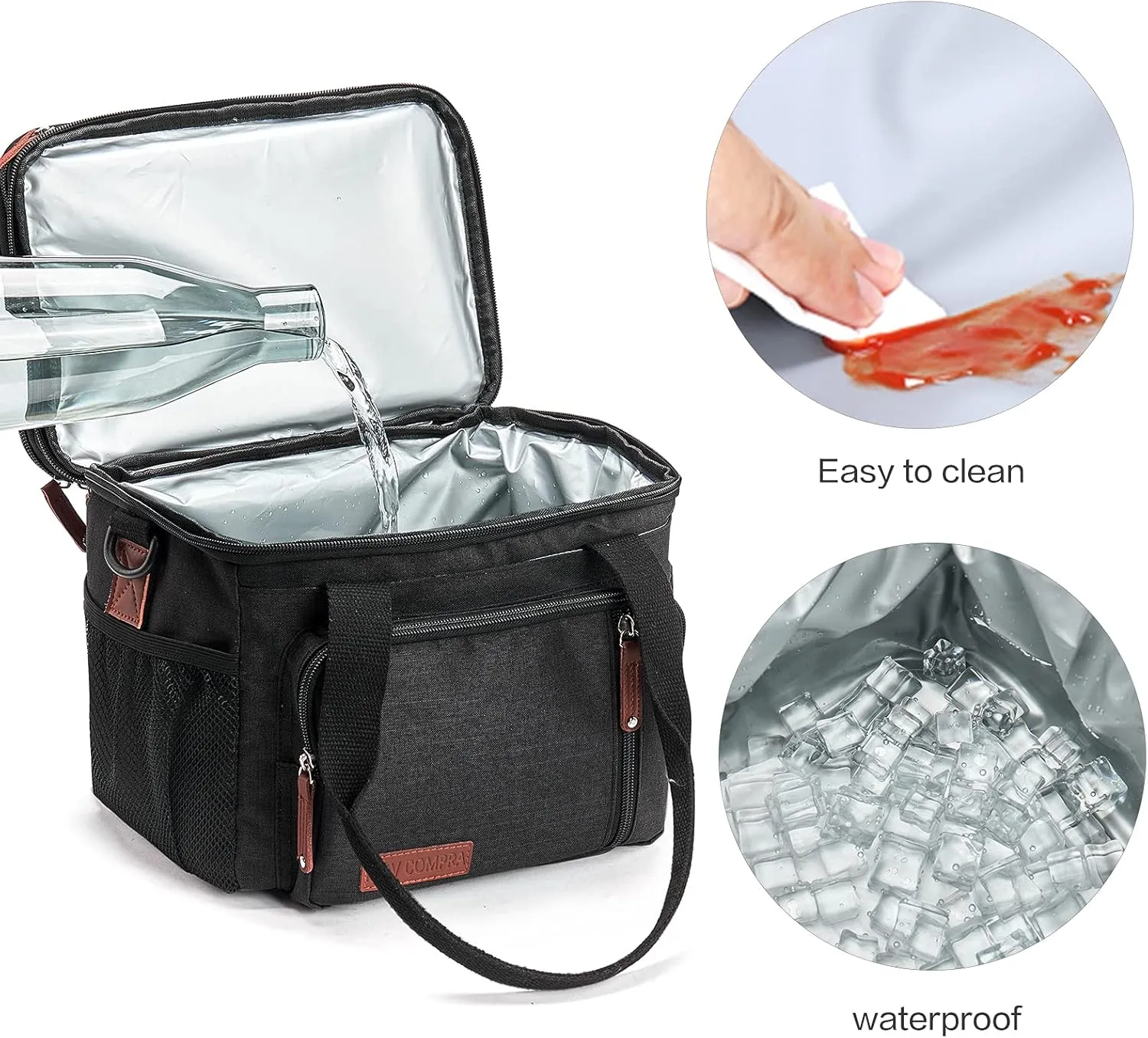 MOV COMPRA Lunch Bags for Men Women, Black Adult Lunch Box for Work, Expandable Leakproof Double Deck Lunch Box Cooler Tote Bag with Removable Shoulder StrapBlack