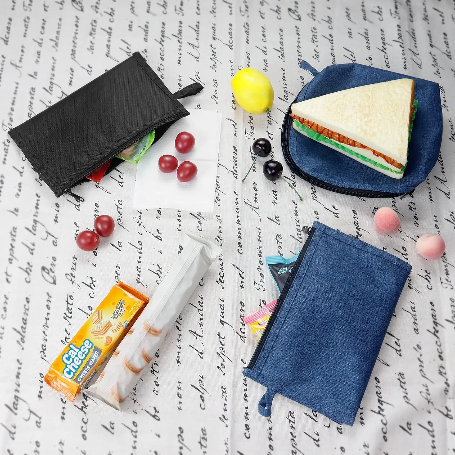Moyad Reusable Sandwich Snack Bags, 2 Pack Zipper Lunch Pouches, Dishwasher Safe & BPA Free, Compact Food Storage for Work, Travel, Picnic, Black