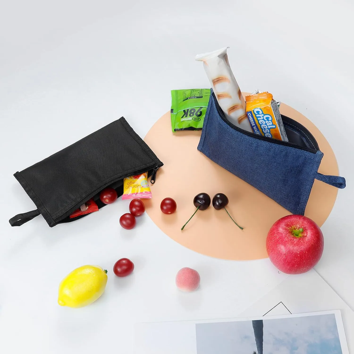 Moyad Reusable Sandwich Snack Bags, 2 Pack Zipper Lunch Pouches, Dishwasher Safe & BPA Free, Compact Food Storage for Work, Travel, Picnic, Black