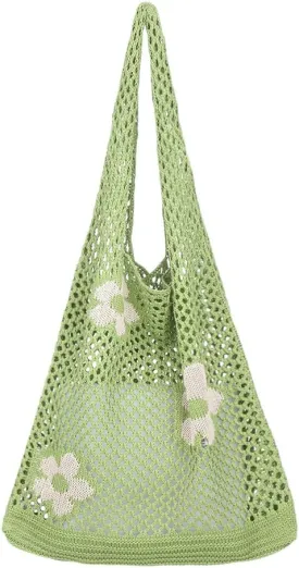 Ovida Crochet Tote Bag Mesh Beach Bag Fairycore Hobo Fairy Grunge Aesthetic Shoulder Bag Y2k Purse for Women Girls