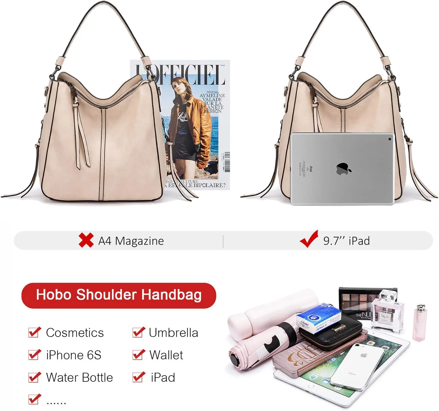 Realer Hobo Crossbody Bags for Women Designer Faux Leather Hobo Handbags Retro Large Size Shoulder Bag Bucket Purse