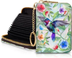 RFID Wallet, Credit Card Holder for Women, Bird Small Wallet with Card Slots Zipper, Leather RFID Card Holder, Card Keychain Wallet, Card Case RFID Blocking Accordion Gift