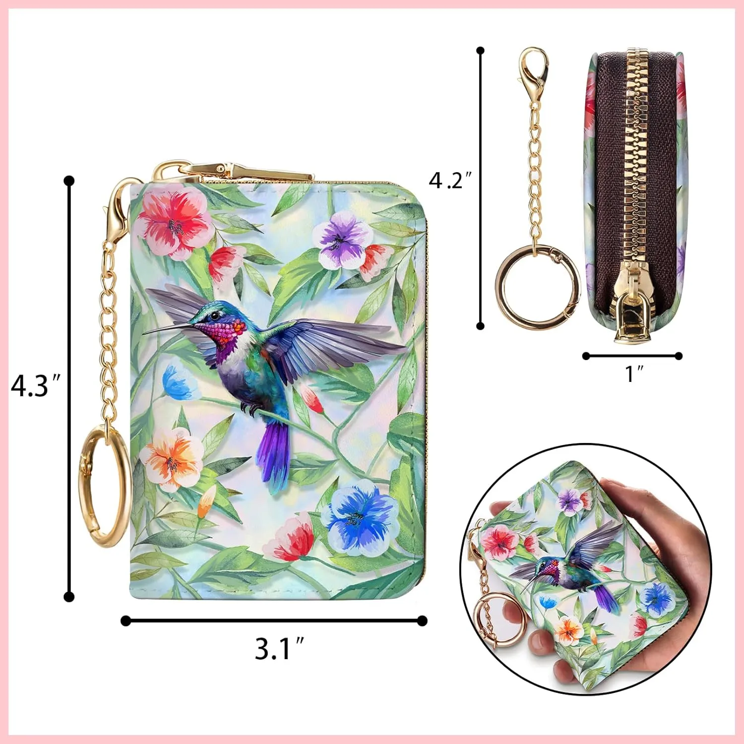 RFID Wallet, Credit Card Holder for Women, Bird Small Wallet with Card Slots Zipper, Leather RFID Card Holder, Card Keychain Wallet, Card Case RFID Blocking Accordion Gift