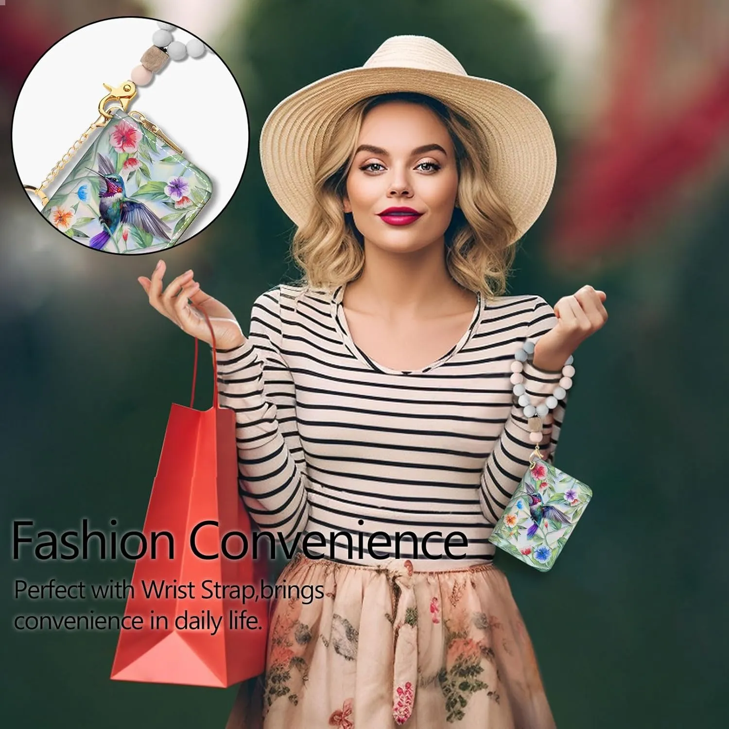 RFID Wallet, Credit Card Holder for Women, Bird Small Wallet with Card Slots Zipper, Leather RFID Card Holder, Card Keychain Wallet, Card Case RFID Blocking Accordion Gift