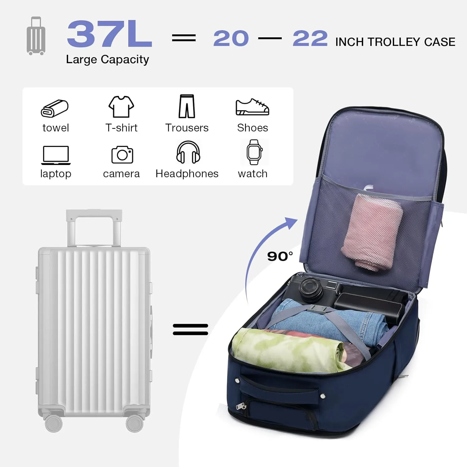 Rolling Backpack for Adults,17 Inch Waterproof Carry-on Backpack with Wheels, Wheeled Backpack Carry-on Luggage, Travel Backpack for Men Women Trolley Laptop Backpack Navy Blue Medium